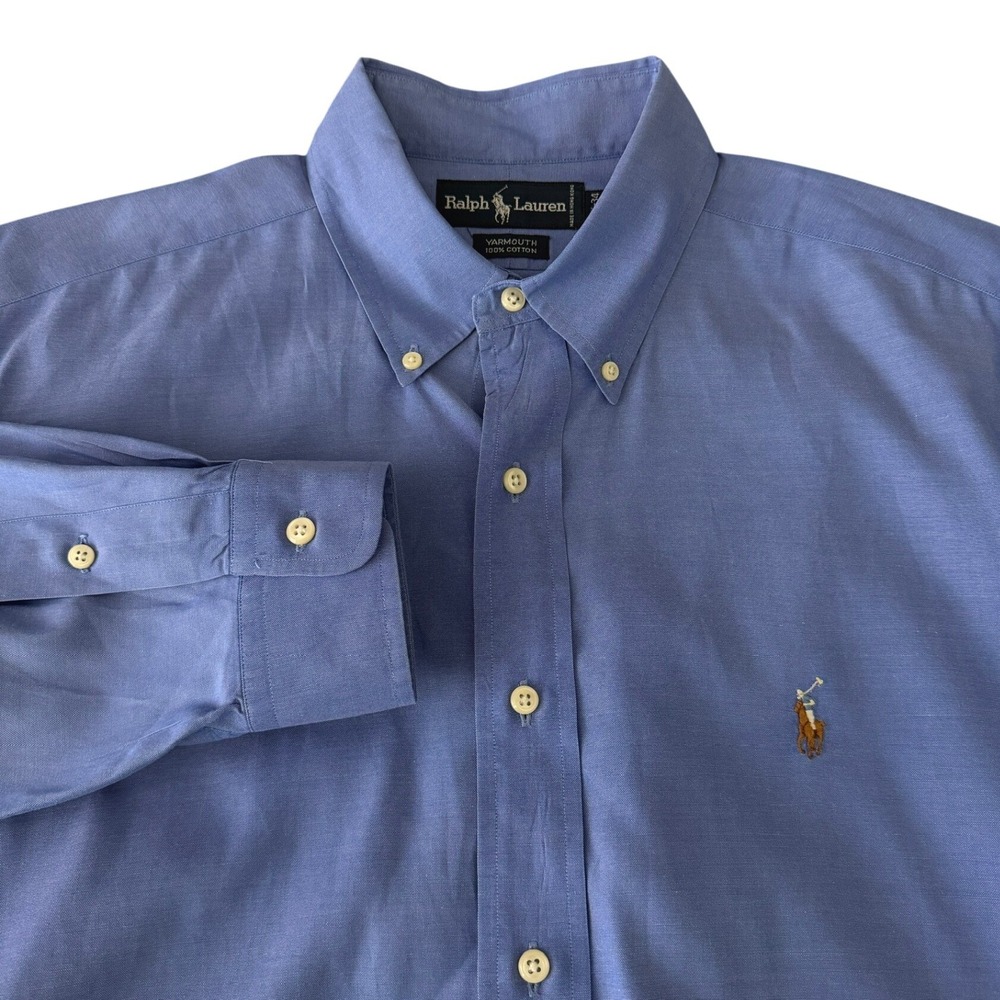 Ralph Lauren Yarmouth Button Down Shirt 16.5-34 Blue Flesh Pony Long Sleeve